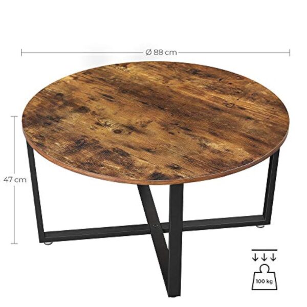 VASAGLE Table Basse Ronde, Table de Salon, Style Industriel, Cadre en Acier, Montage Facile, pour Salon, Chambre, Marron Rustique et Noir LCT88X – Image 4
