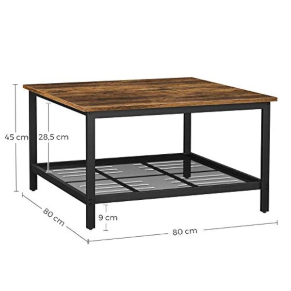VASAGLE Table Basse, Table de Salon, Grand Dessus de Table carré, Cadre en Acier Robuste, avec étagère en Maille, Style Industriel, pour Salon, Marron Rustique et Noir LCT065B01 – Image 6