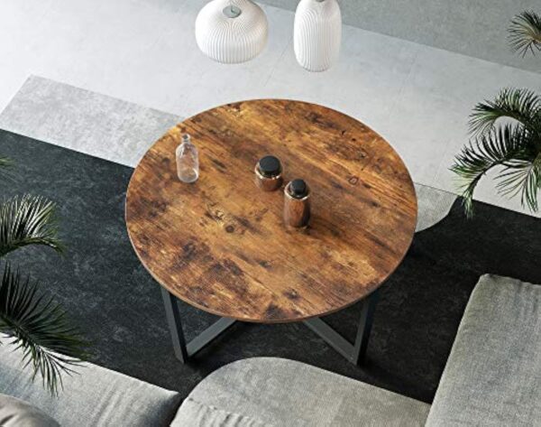 VASAGLE Table Basse Ronde, Table de Salon, Style Industriel, Cadre en Acier, Montage Facile, pour Salon, Chambre, Marron Rustique et Noir LCT88X – Image 6