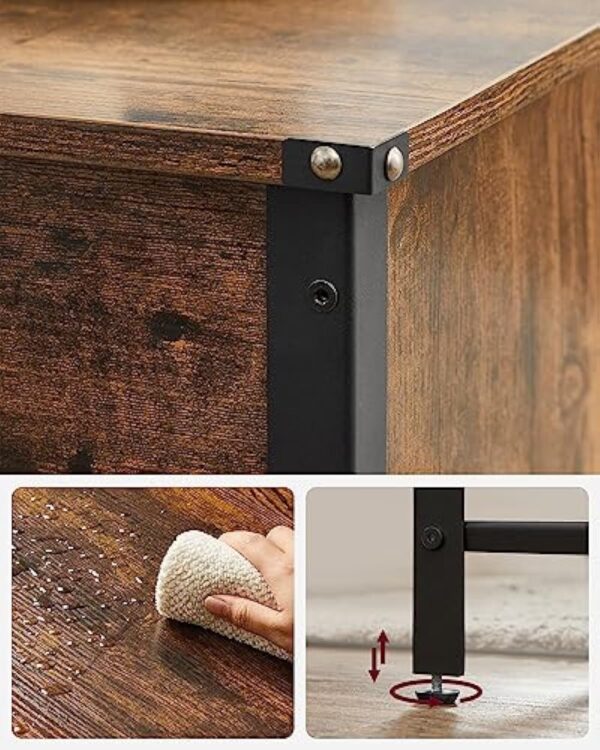 VASAGLE Table Basse, Table de Salon, avec Dessus Rabattable, Compartiment Fermé et Étagère Grillagée, Cadre en Métal, Style Industriel, 100 x 55 x 47 cm, Marron Rustique et Noir LCT230B01 – Image 8