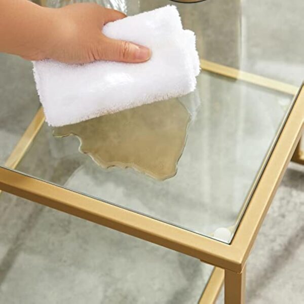 VASAGLE Table Basse, Table de Salon, 2 Niveaux en Verre trempé, Cadre en Acier, 100 x 55 x 45 cm, rectangulaire, décoration de Salon, Doré LGT033A01 – Image 9