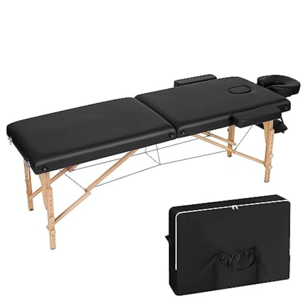 VORSCH Table de Massage Pliante Professionnelle, Lit de Massage Portable à 2 Zones 213 x 82 cm, Table Esthétique, Réglable en Hauteur, avec Accoudoirs, Appuie-tête, Sac de Transport, Noir – Image 2