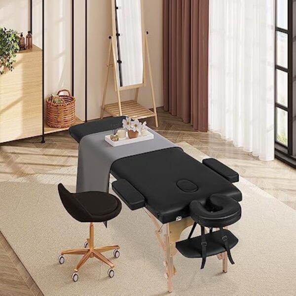 VORSCH Table de Massage Pliante Professionnelle, Lit de Massage Portable à 2 Zones 213 x 82 cm, Table Esthétique, Réglable en Hauteur, avec Accoudoirs, Appuie-tête, Sac de Transport, Noir – Image 3