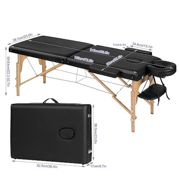 VORSCH Table de Massage Pliante Professionnelle, Lit de Massage Portable à 2 Zones 213 x 82 cm, Table Esthétique, Réglable en Hauteur, avec Accoudoirs, Appuie-tête, Sac de Transport, Noir – Image 5