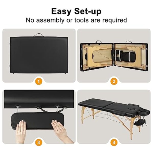 VORSCH Table de Massage Pliante Professionnelle, Lit de Massage Portable à 2 Zones 213 x 82 cm, Table Esthétique, Réglable en Hauteur, avec Accoudoirs, Appuie-tête, Sac de Transport, Noir – Image 8