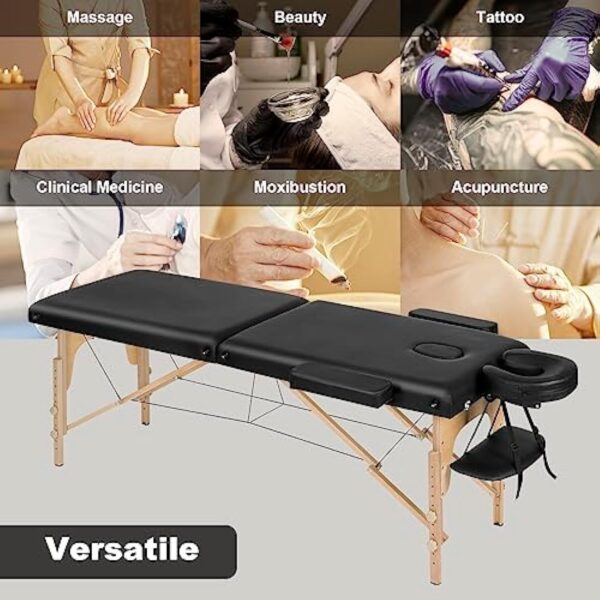 VORSCH Table de Massage Pliante Professionnelle, Lit de Massage Portable à 2 Zones 213 x 82 cm, Table Esthétique, Réglable en Hauteur, avec Accoudoirs, Appuie-tête, Sac de Transport, Noir – Image 10