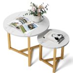 VOWNER Lot de Table Basse Salon, Meubles de Salon, Table Basse Ronde, Table Basse Bois, Table Basse Gigogne, Tables de Salon, Meuble Salon, Table Ronde, Φ 23.6'' × 19.7'', Blanc