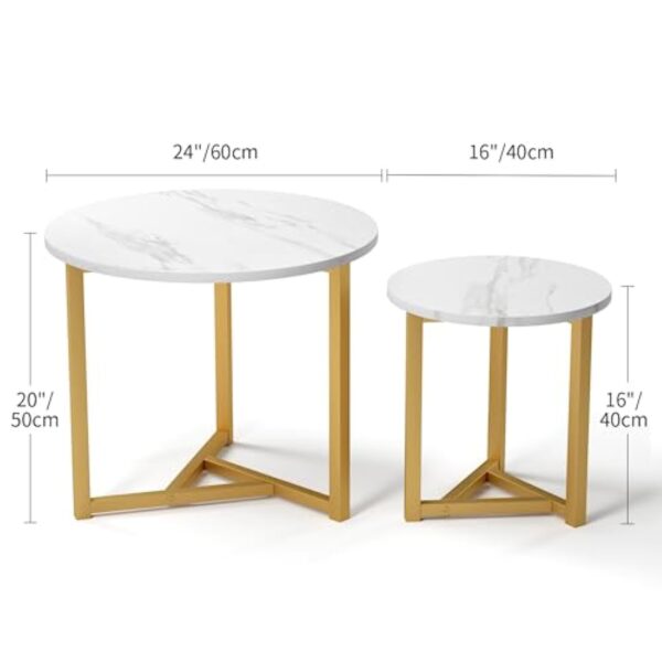 VOWNER Lot de Table Basse Salon, Meubles de Salon, Table Basse Ronde, Table Basse Bois, Table Basse Gigogne, Tables de Salon, Meuble Salon, Table Ronde, Φ 23.6'' × 19.7'', Blanc – Image 4