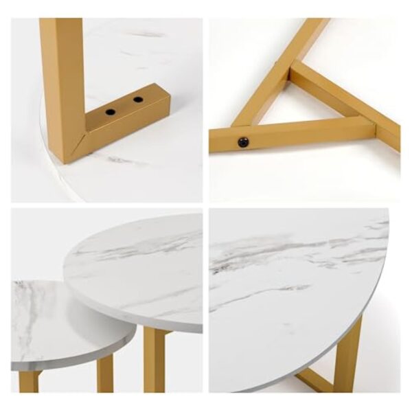 VOWNER Lot de Table Basse Salon, Meubles de Salon, Table Basse Ronde, Table Basse Bois, Table Basse Gigogne, Tables de Salon, Meuble Salon, Table Ronde, Φ 23.6'' × 19.7'', Blanc – Image 8