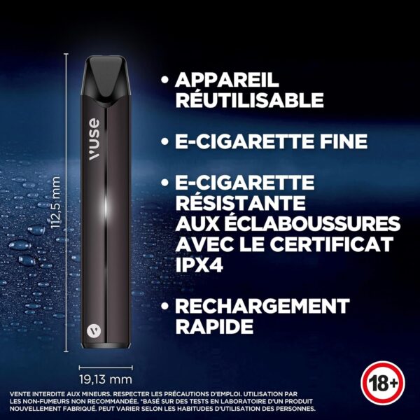 VUSE PRO Kit Simple – Cigarette Electronique Rechargeable – Chargement rapide – Couleur : Noir – Capsules vendues séparément – Image 3