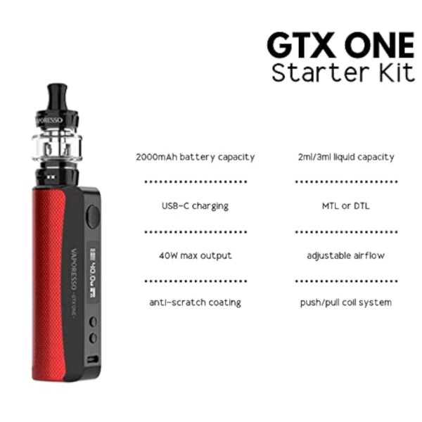 Vaporesso GTX ONE Kit d'une capacité de 3ml avec des bobines GTX à mailles compatibles avec une batterie de 2000mAh Sans nicotine – Image 3