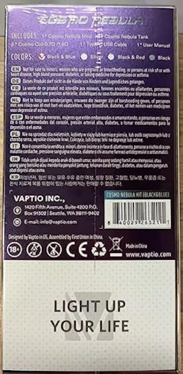 Vaptio Cosmo Nebula Kit avec batterie intégrée 1500 mAh et double bobines Cosmo Kit de démarrage pour cigarette électronique sans e-liquide sans nicotine – Image 12