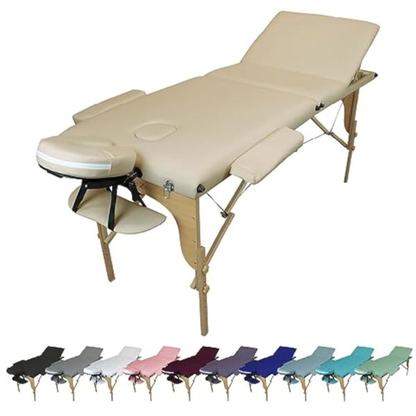 Vivezen - Table de Massage Pliante 3 Zones en Bois avec Panneau Reiki + Accessoires et Housse de Transport - Plusieurs Coloris