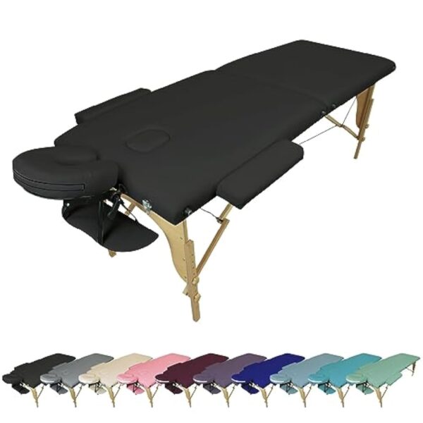 Vivezen - Table de Massage Pliante 2 Zones en Bois avec Panneau Reiki + Accessoires et Housse de Transport - Plusieurs Coloris