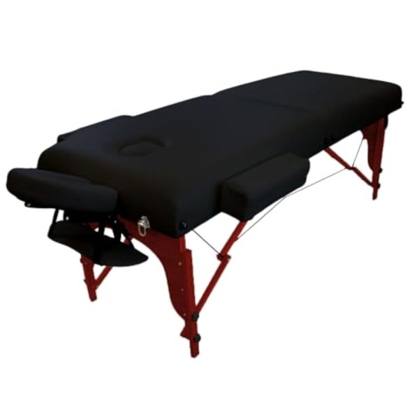 Vivezen - Table de Massage 15 cm Pliante 2 Zones en Bois foncé avec Panneau Reiki + Accessoires et Housse de Transport - Noir – Image 2