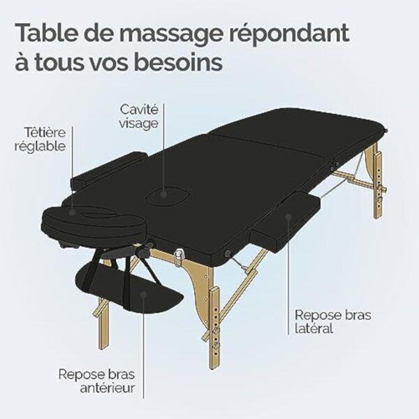 Vivezen - Table de Massage Pliante 2 Zones en Bois avec Panneau Reiki + Accessoires et Housse de Transport - Plusieurs Coloris – Image 4