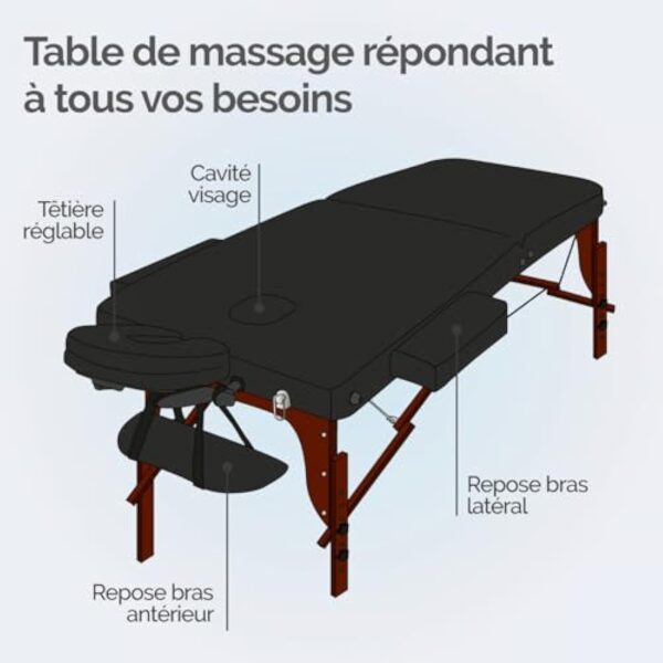 Vivezen - Table de Massage 15 cm Pliante 2 Zones en Bois foncé avec Panneau Reiki + Accessoires et Housse de Transport - Noir – Image 4