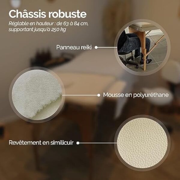 Vivezen - Table de Massage Pliante 3 Zones en Bois avec Panneau Reiki + Accessoires et Housse de Transport - Plusieurs Coloris – Image 5