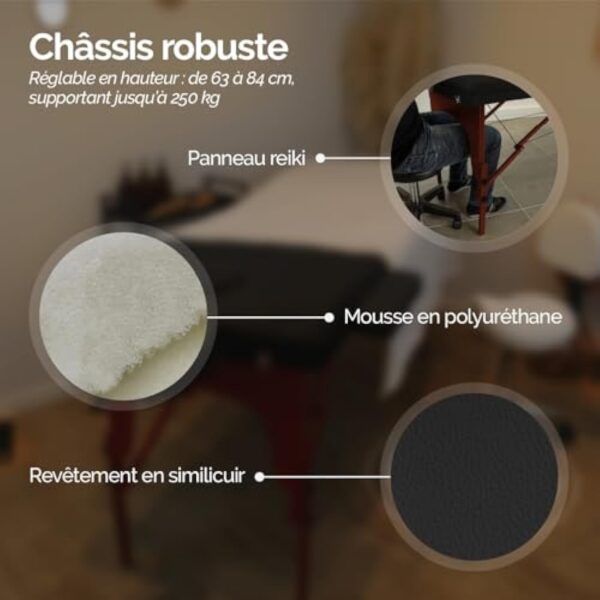 Vivezen - Table de Massage Pliante 2 Zones en Bois foncé avec Panneau Reiki + Accessoires et Housse de Transport - Noir – Image 5