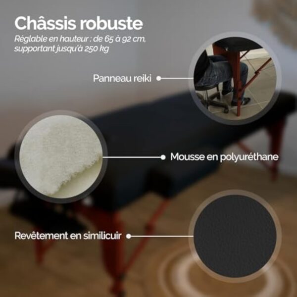 Vivezen - Table de Massage 15 cm Pliante 2 Zones en Bois foncé avec Panneau Reiki + Accessoires et Housse de Transport - Noir – Image 6
