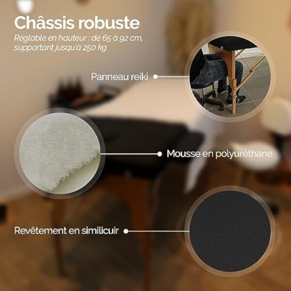 Vivezen - Table de Massage 15 cm Pliante 2 Zones en Bois avec Panneau Reiki + Accessoires et Housse de Transport - Plusieurs Coloris – Image 6