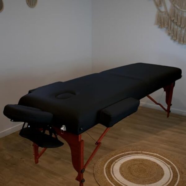 Vivezen - Table de Massage 15 cm Pliante 2 Zones en Bois foncé avec Panneau Reiki + Accessoires et Housse de Transport - Noir – Image 7