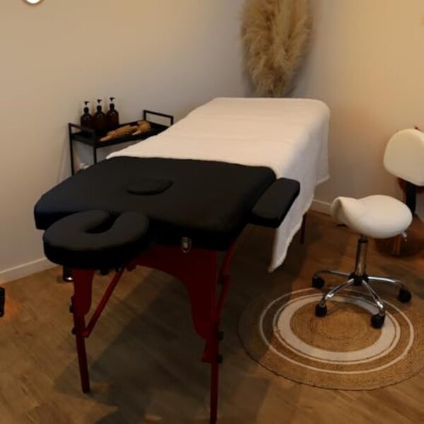 Vivezen - Table de Massage Pliante 2 Zones en Bois foncé avec Panneau Reiki + Accessoires et Housse de Transport - Noir – Image 7