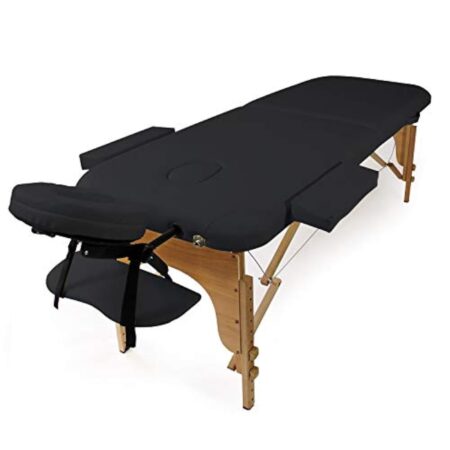 WilTec Table de Massage 2 Zones Couleur Noire Pliable Accoudoirs Chaise Cosmétique Réglable Hauteur Mobile