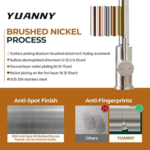 YUANNY Robinet d'Évier Cuisine avec Douchette Extractible, Pivotant à 360° Douchette avec 3 Mode, Haute Pression, Mitigeur Monocommande en 304 Acier Inoxydable – Image 7