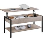 Yaheetech Table Basse avec Plateau Relevable Table de Salon avec Compartiment Caché en Bois MDF Gris 104,5X 49,5 x 47 cm