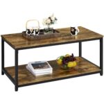 Yaheetech Table Basse Salon Désign Industriel Grand Plateau 100 x 50 x 45 cm Pieds réglables Bout de Canapé en Bois Brun Rustique