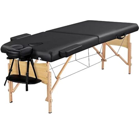 Yaheetech Table de Massage Mobile à 2 Zones - Hauteur réglable - Pieds en Bois et Sac de Transport - Pliable - 70 cm de Large - 213 x 92 cm