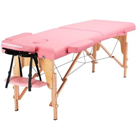 Yaheetech Table de Massage Pliante avec Pieds en Bois Lit de Massage avec Appui-tête et Accoudoirs Réglables en Hauteur 60 cm de Large Rose