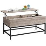 Yaheetech Table Basse de Salon avec Plateau Relevable 102x51x48 cm Compartiment Caché Pied Réglable Table de Salon en Bois et Métal pour Salle de Réception Chambre Gris