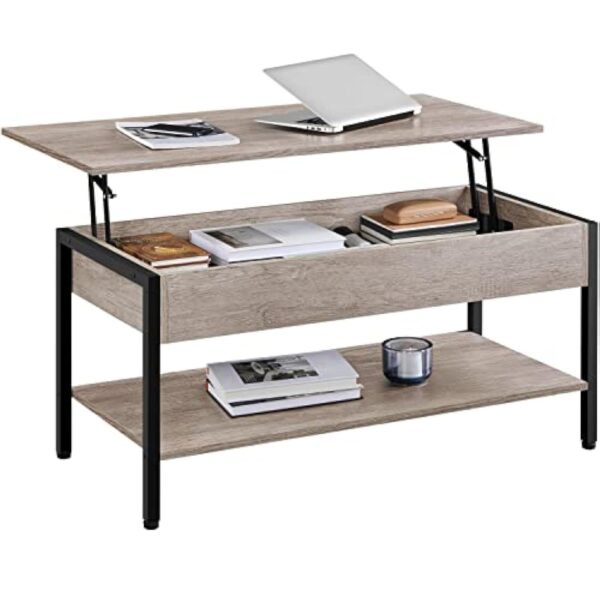 Yaheetech Table Basse avec Plateau Relevable Table de Salon avec Compartiment Caché en Bois MDF Gris 104,5X 49,5 x 47 cm – Image 2