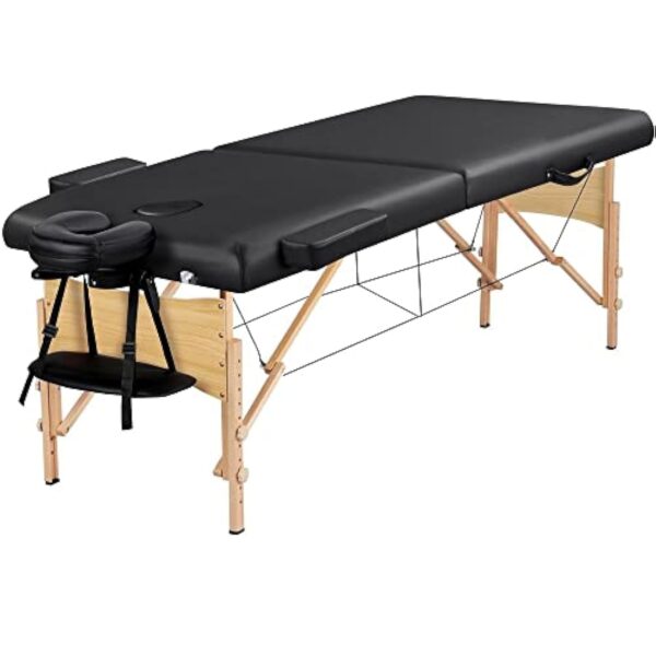 Yaheetech Table de Massage Mobile à 2 Zones - Hauteur réglable - Pieds en Bois et Sac de Transport - Pliable - 70 cm de Large - 213 x 92 cm – Image 2