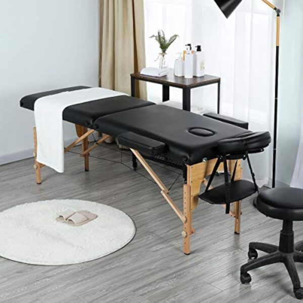 Yaheetech Table de Massage Pliable 2 Zones 213 x 82 X 85.5 cm Lit de Massage Portable Réglable en Hauteur avec Repose-tête et Accoudoirs pour Thérapie Salon Massage Noir – Image 3