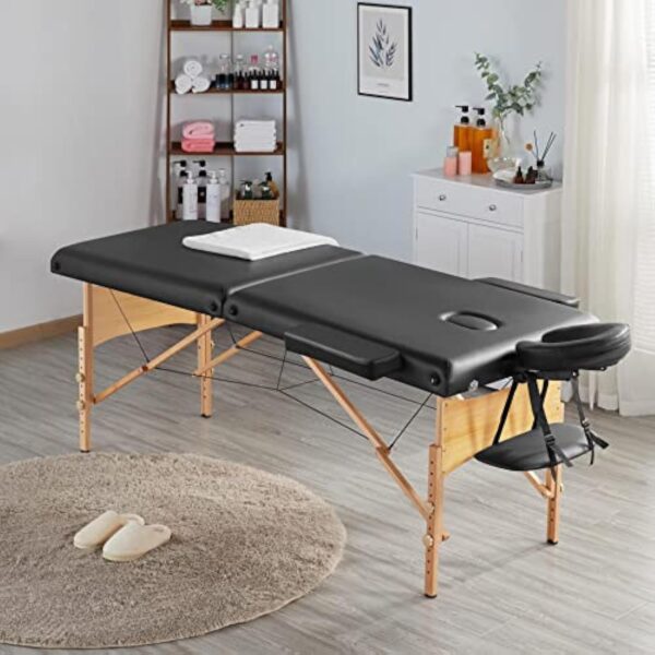 Yaheetech Table de Massage Mobile à 2 Zones - Hauteur réglable - Pieds en Bois et Sac de Transport - Pliable - 70 cm de Large - 213 x 92 cm – Image 3
