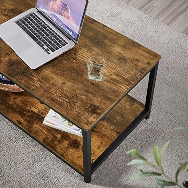 Yaheetech Table Basse Salon Désign Industriel Grand Plateau 100 x 50 x 45 cm Pieds réglables Bout de Canapé en Bois Brun Rustique – Image 4