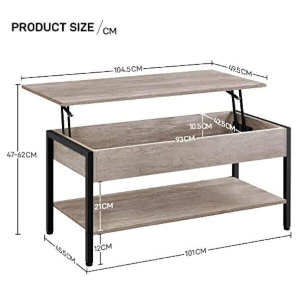 Yaheetech Table Basse avec Plateau Relevable Table de Salon avec Compartiment Caché en Bois MDF Gris 104,5X 49,5 x 47 cm – Image 4