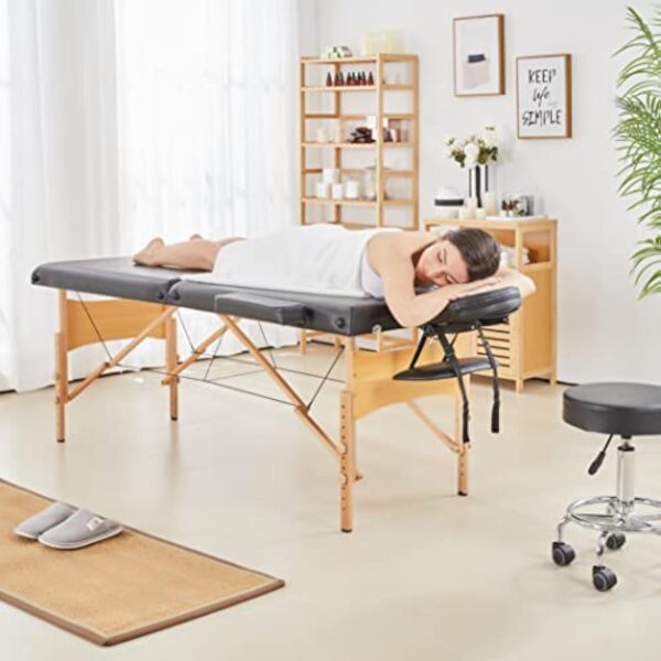 Yaheetech Table de Massage Mobile à 2 Zones - Hauteur réglable - Pieds en Bois et Sac de Transport - Pliable - 70 cm de Large - 213 x 92 cm – Image 4