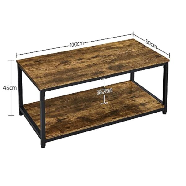 Yaheetech Table Basse Salon Désign Industriel Grand Plateau 100 x 50 x 45 cm Pieds réglables Bout de Canapé en Bois Brun Rustique – Image 5