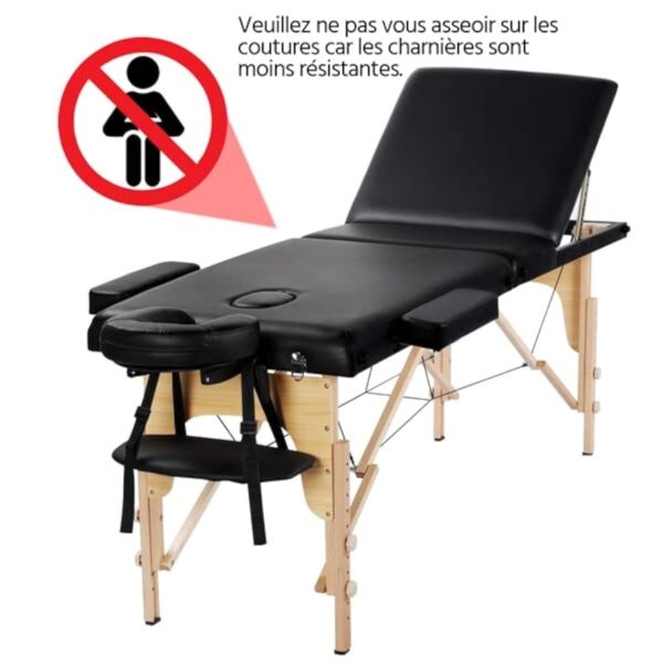 Yaheetech Table de Massage Pliable Lit de Massage 3 Zones Professionnelle Portable Charge 250 kg Hauteur réglable 213 x 82 cm en Bois de hêtre Noir – Image 5
