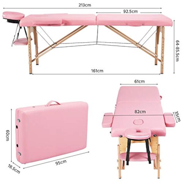 Yaheetech Table de Massage Pliante avec Pieds en Bois Lit de Massage avec Appui-tête et Accoudoirs Réglables en Hauteur 60 cm de Large Rose – Image 5