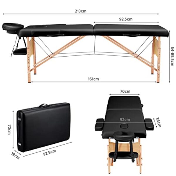 Yaheetech Table de Massage Mobile à 2 Zones - Hauteur réglable - Pieds en Bois et Sac de Transport - Pliable - 70 cm de Large - 213 x 92 cm – Image 5