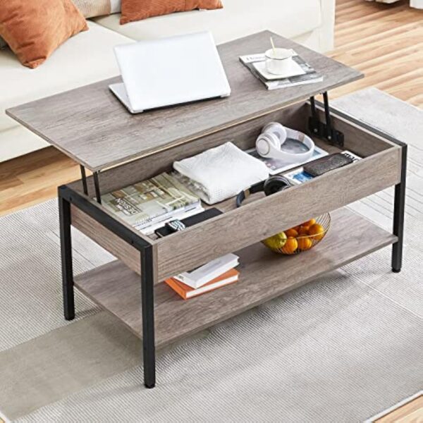 Yaheetech Table Basse avec Plateau Relevable Table de Salon avec Compartiment Caché en Bois MDF Gris 104,5X 49,5 x 47 cm – Image 6