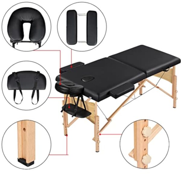 Yaheetech Table de Massage Mobile à 2 Zones - Hauteur réglable - Pieds en Bois et Sac de Transport - Pliable - 70 cm de Large - 213 x 92 cm – Image 6
