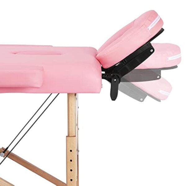 Yaheetech Table de Massage Pliante avec Pieds en Bois Lit de Massage avec Appui-tête et Accoudoirs Réglables en Hauteur 60 cm de Large Rose – Image 7