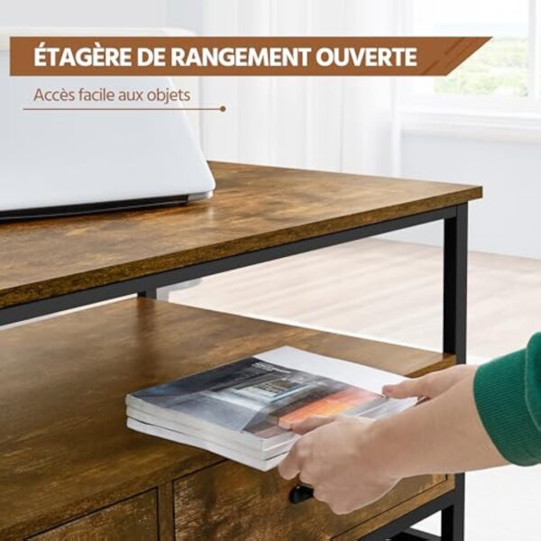 Yaheetech Table Basse de Salon avec 2 Tiroirs, 2 Compartiments, Grand Espace de Rangement, Étagère Ouverte en Bois MDF Industrielle, 100 × 48 × 46 cm, Brun Rustique pour Salon Chambre Bureau – Image 7