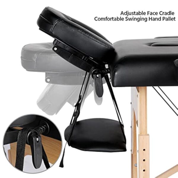 Yaheetech Table de Massage Portable Pliable à 2 Zones Charge 250 kg en Bois Hêtre Hauteur Réglable avec Appuie-tête Amovible Sac de Transport 213 x 60 cm/Noir – Image 7